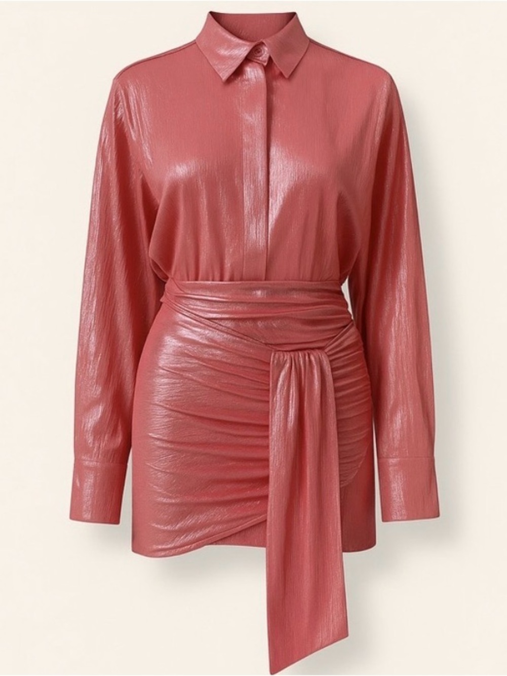 House of CB Roxanne Pink Metallic Button Down Top